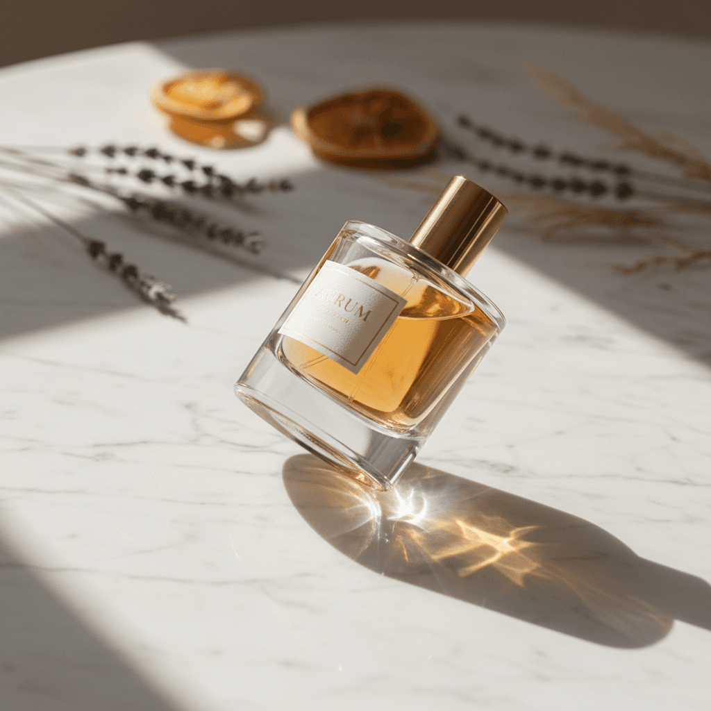 Signature eau de parfum bottle on woven textile
