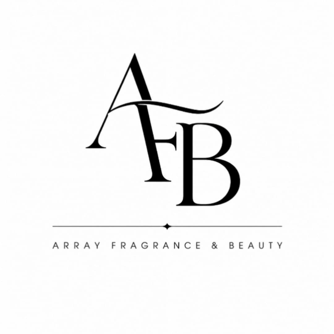 Stylized black AFB monogram above the text Array Fragrance & Beauty on white background.